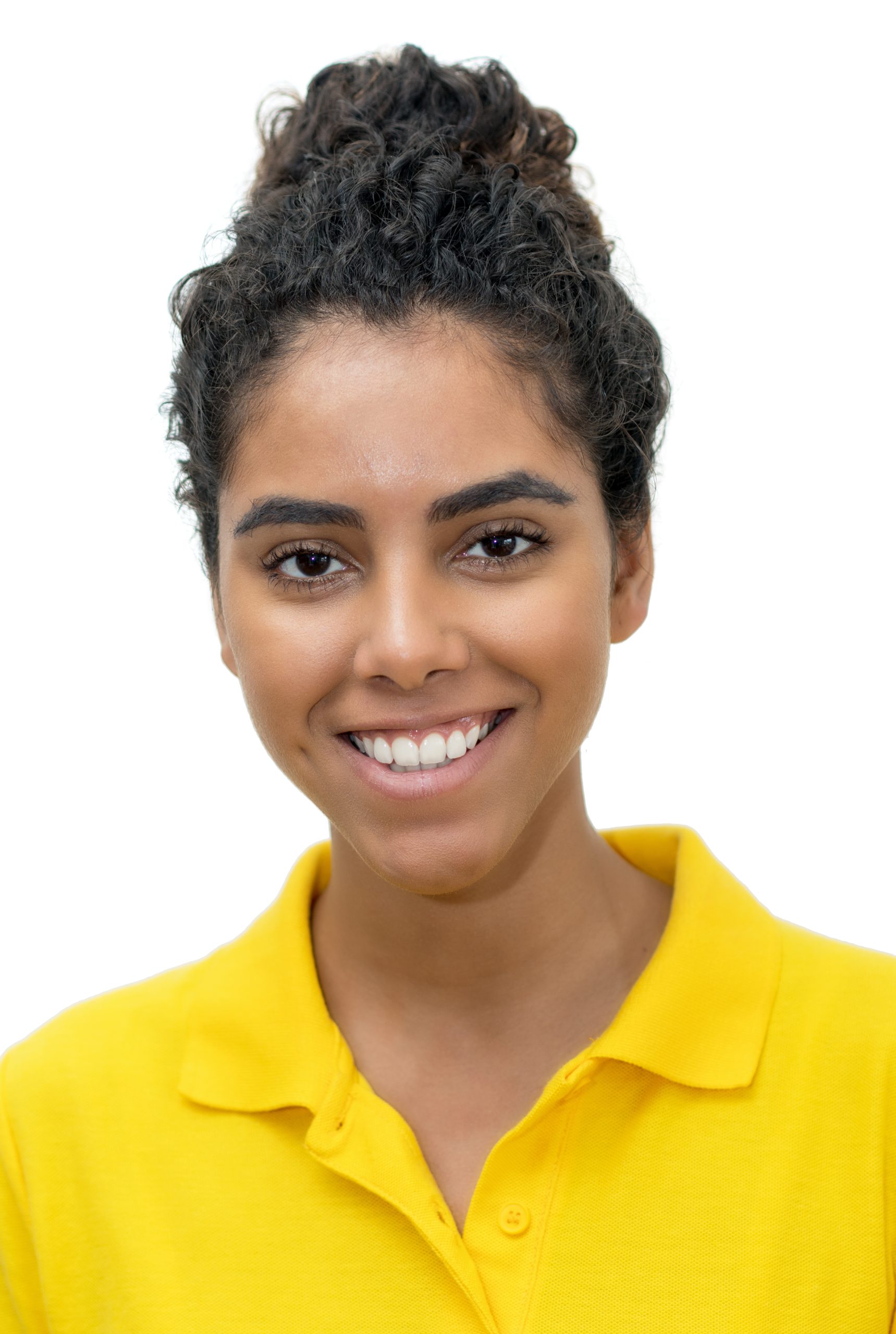 Passport photo of a laughing mexican female young adult Passport photo of a laughing mexican female young adult